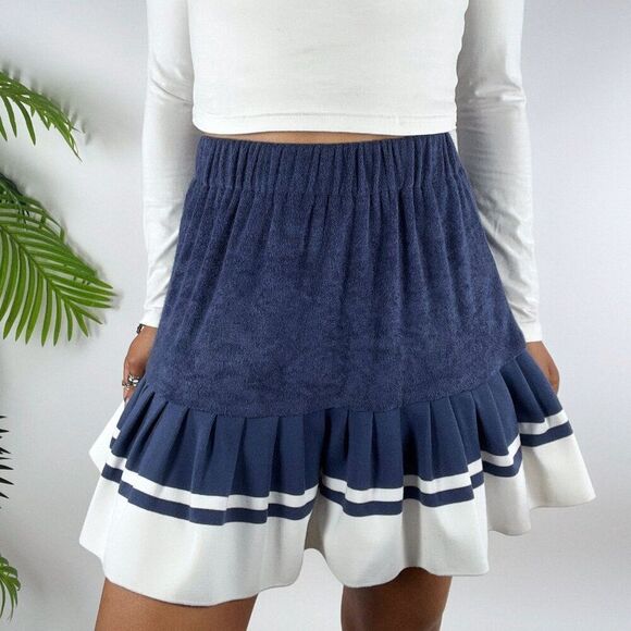 Pol Blue Preppy High Waisted Varsity Terry Cloth Mini Pleated Tennis Skirt / Sma - Picture 2 of 8